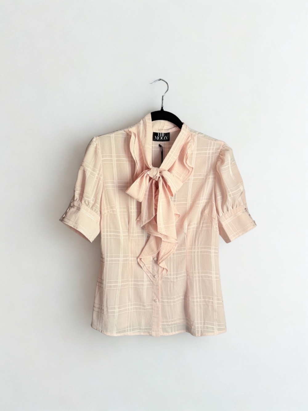 Pale Pink Ruffle Tie-Neck Blouse